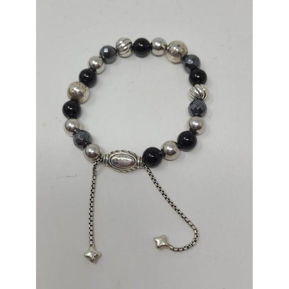 David Yurman Sterling Silver Onyx Hematine Beaded bracelet - Picture 2 of 10